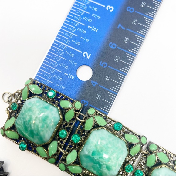 680 Collection Of 4 Vintage Ornate Link Bracelets, All Mixed Materials - Picture 13 of 13